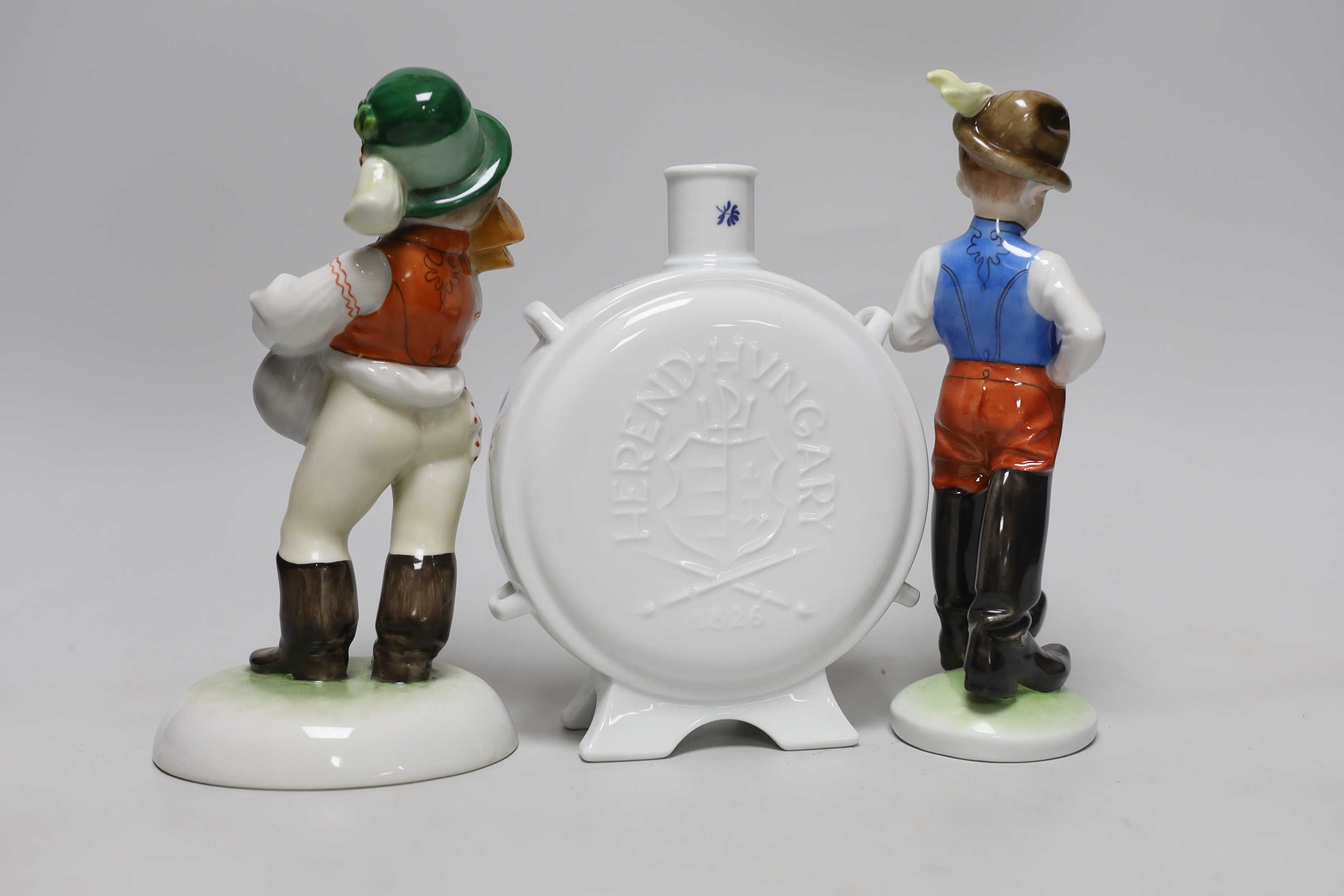 Four Herend figures and a moonflask, tallest 22cm